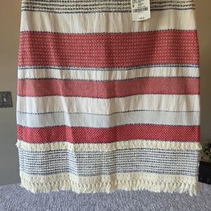 Elegant Red and Cream Striped Midi Skirt